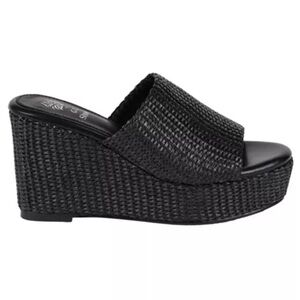 Black Espadrille Slide Wedge Sandals